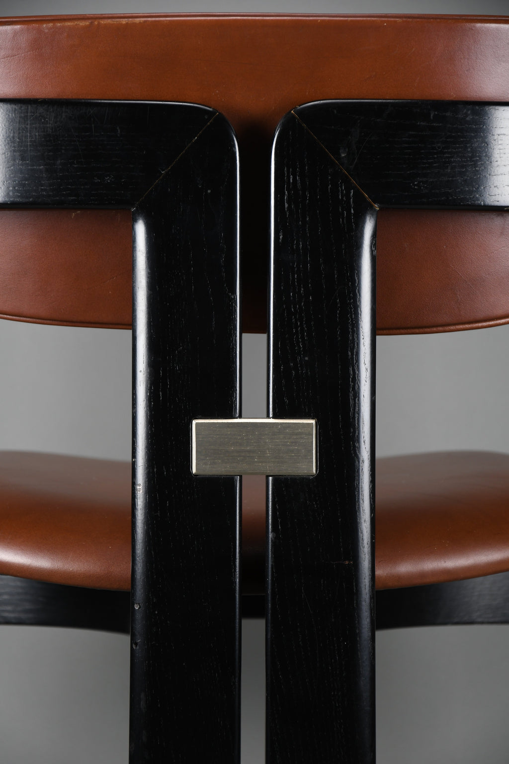 1960s Pamona armchair by Augusto Savini for Pozzi Italy – sculptural black lacquer & cognac leather - Furniture