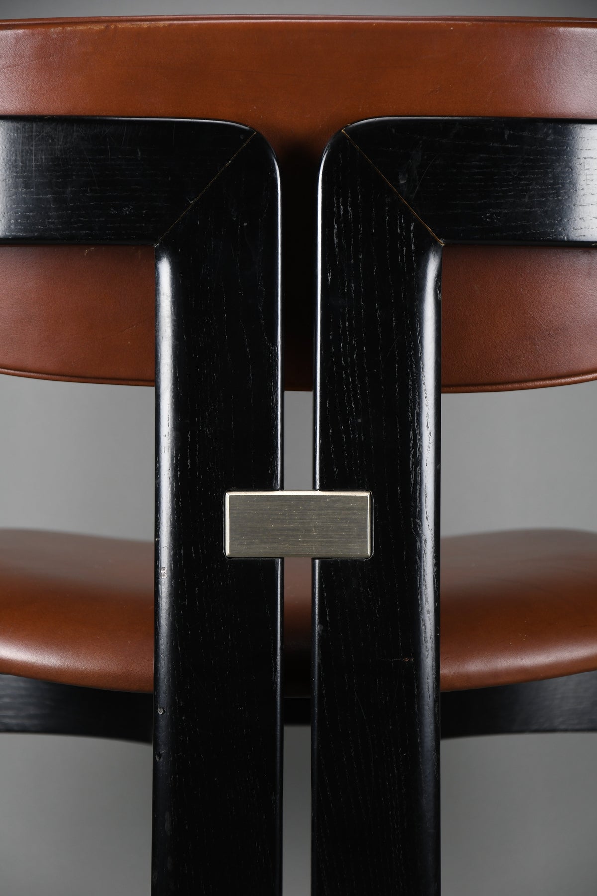 1960s Pamona armchair by Augusto Savini for Pozzi Italy – sculptural black lacquer & cognac leather - Furniture