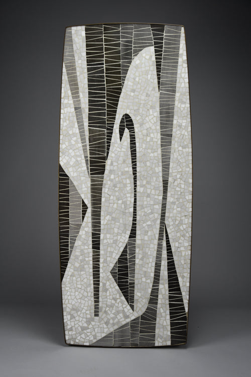 Berthold Müller abstract black & white glass mosaic coffee table with brass legs, 1950s