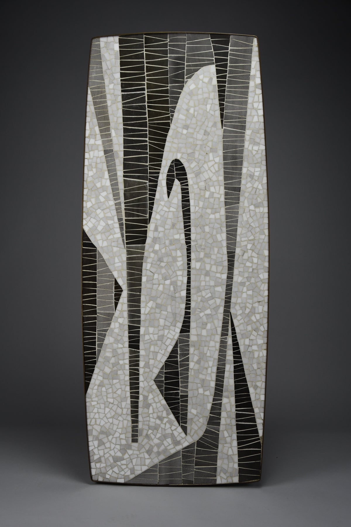 Berthold Müller abstract black & white glass mosaic coffee table with brass legs, 1950s