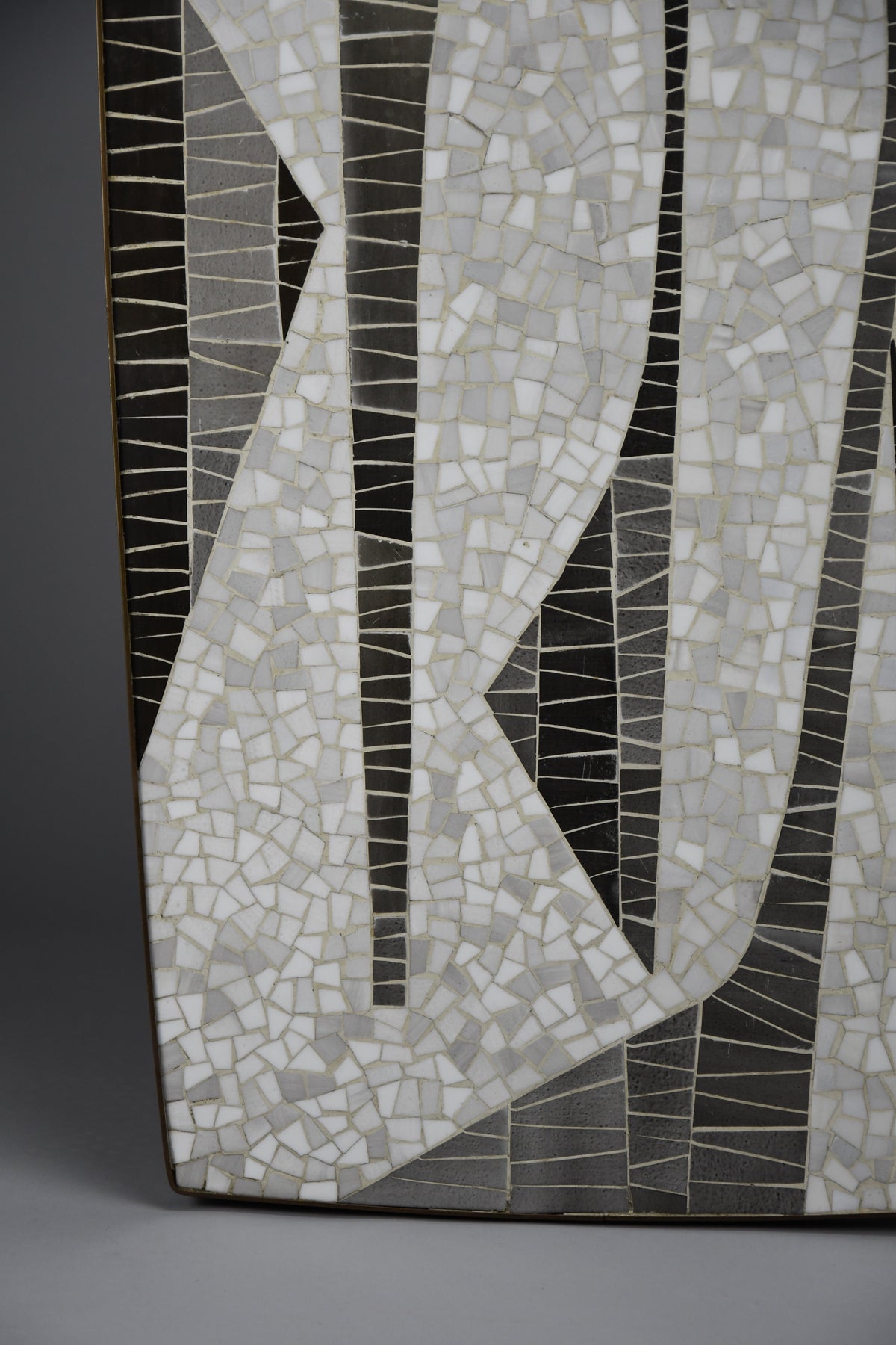 Berthold Müller abstract black & white glass mosaic coffee table with brass legs, 1950s