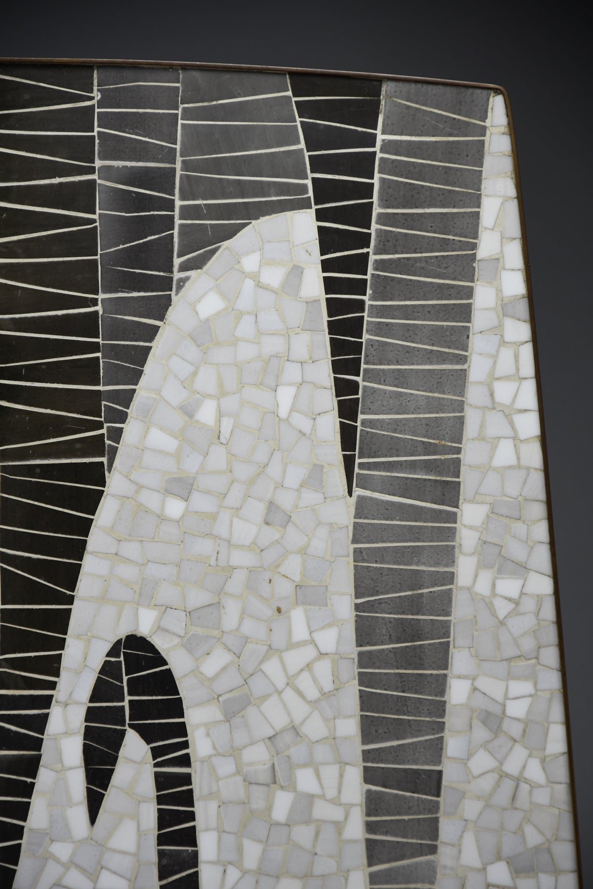 Berthold Müller abstract black & white glass mosaic coffee table with brass legs, 1950s