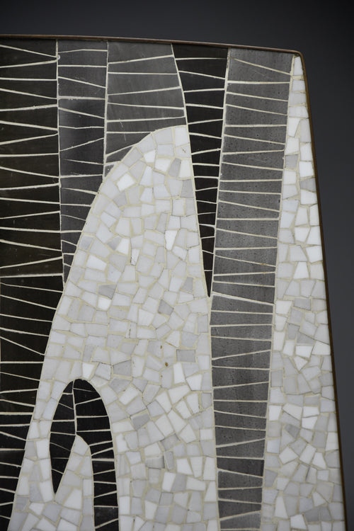 Berthold Müller abstract black & white glass mosaic coffee table with brass legs, 1950s