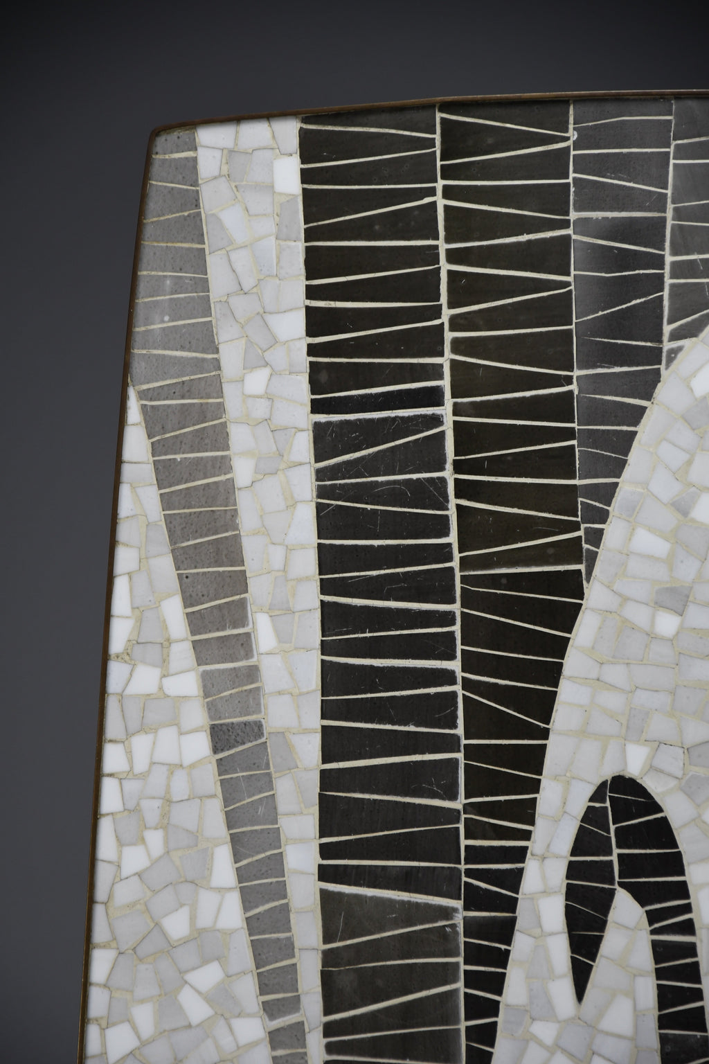 Berthold Müller abstract black & white glass mosaic coffee table with brass legs, 1950s