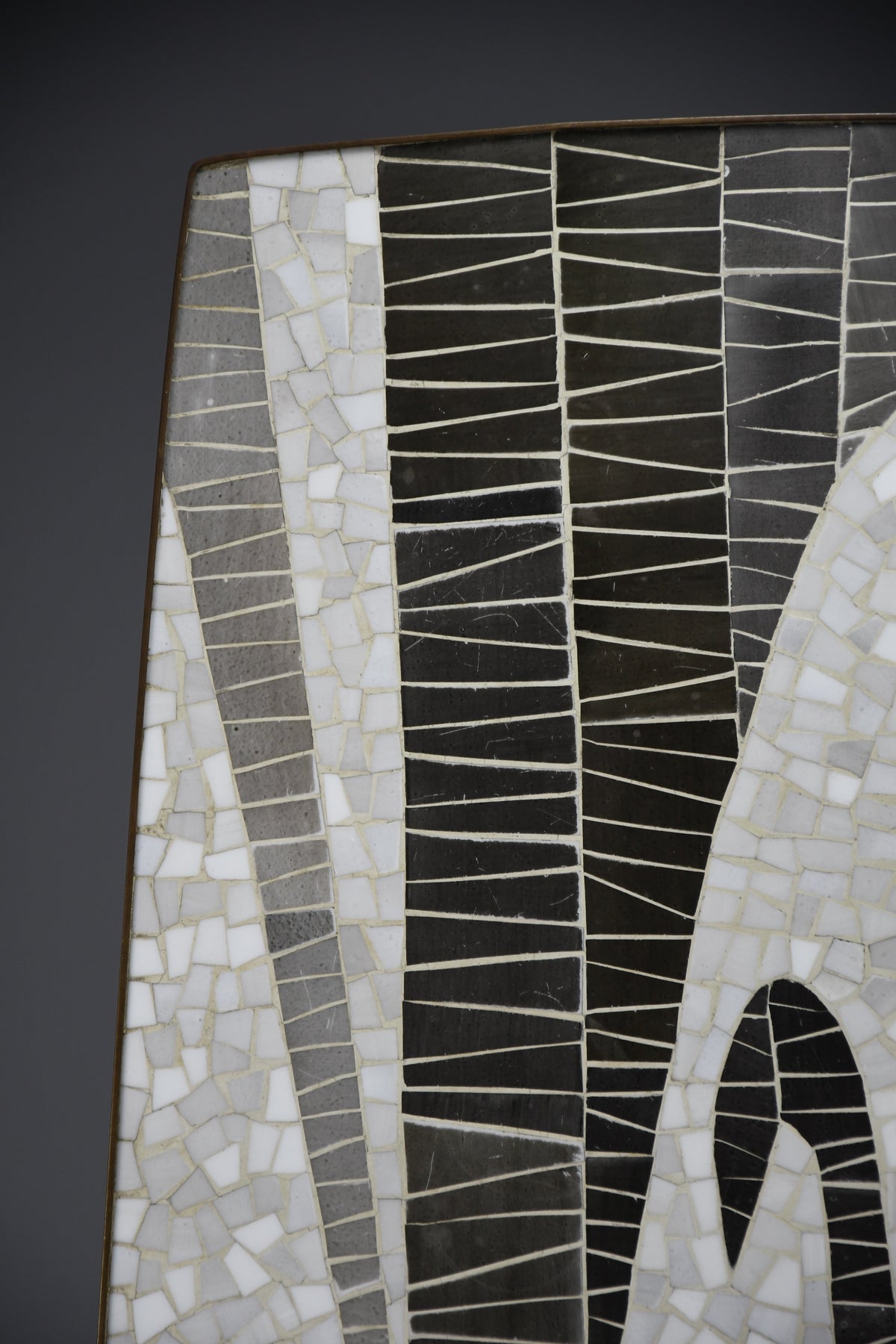 Berthold Müller abstract black & white glass mosaic coffee table with brass legs, 1950s