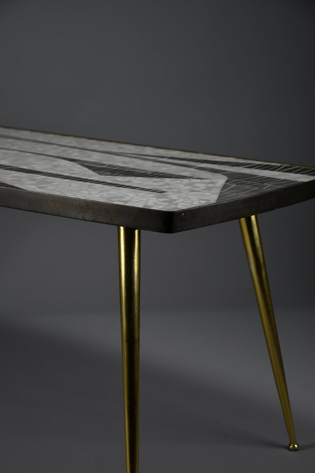 Berthold Müller abstract black & white glass mosaic coffee table with brass legs, 1950s