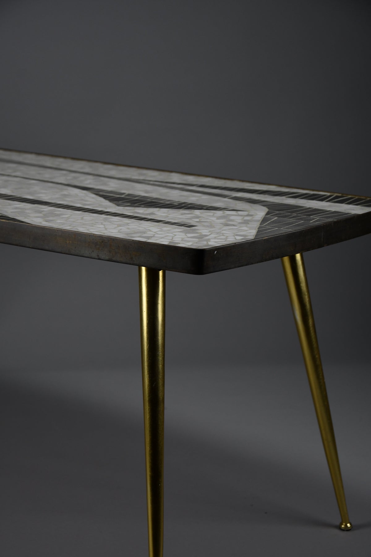 Berthold Müller abstract black & white glass mosaic coffee table with brass legs, 1950s