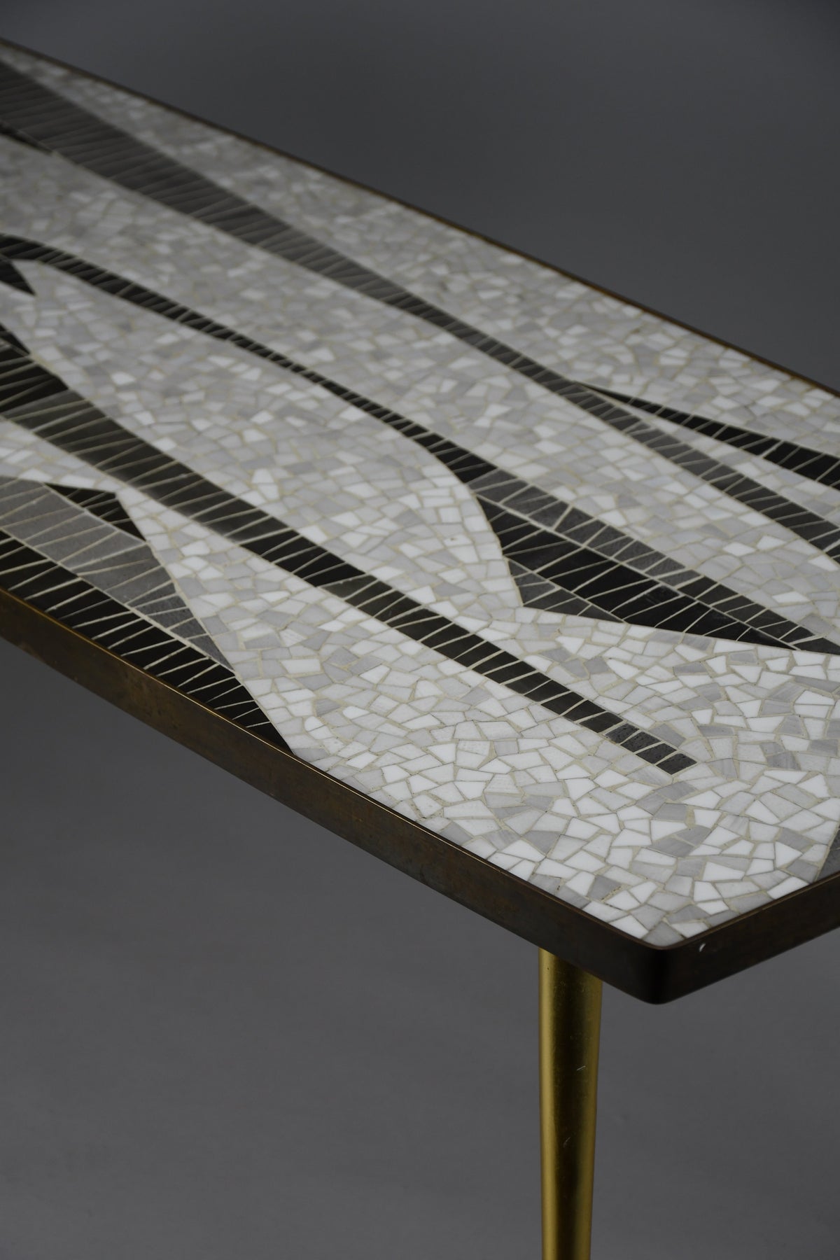 Berthold Müller abstract black & white glass mosaic coffee table with brass legs, 1950s
