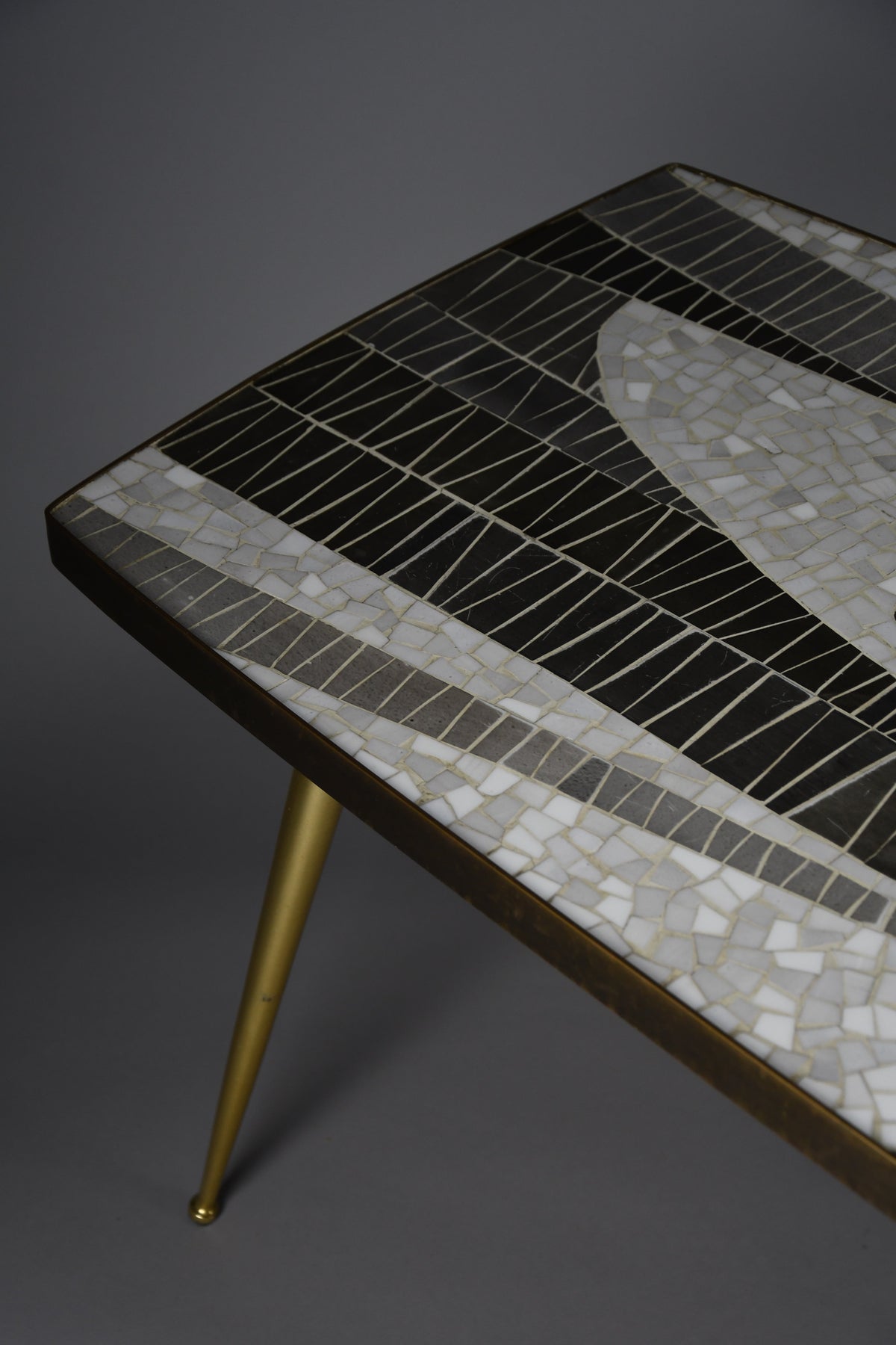 Berthold Müller abstract black & white glass mosaic coffee table with brass legs, 1950s
