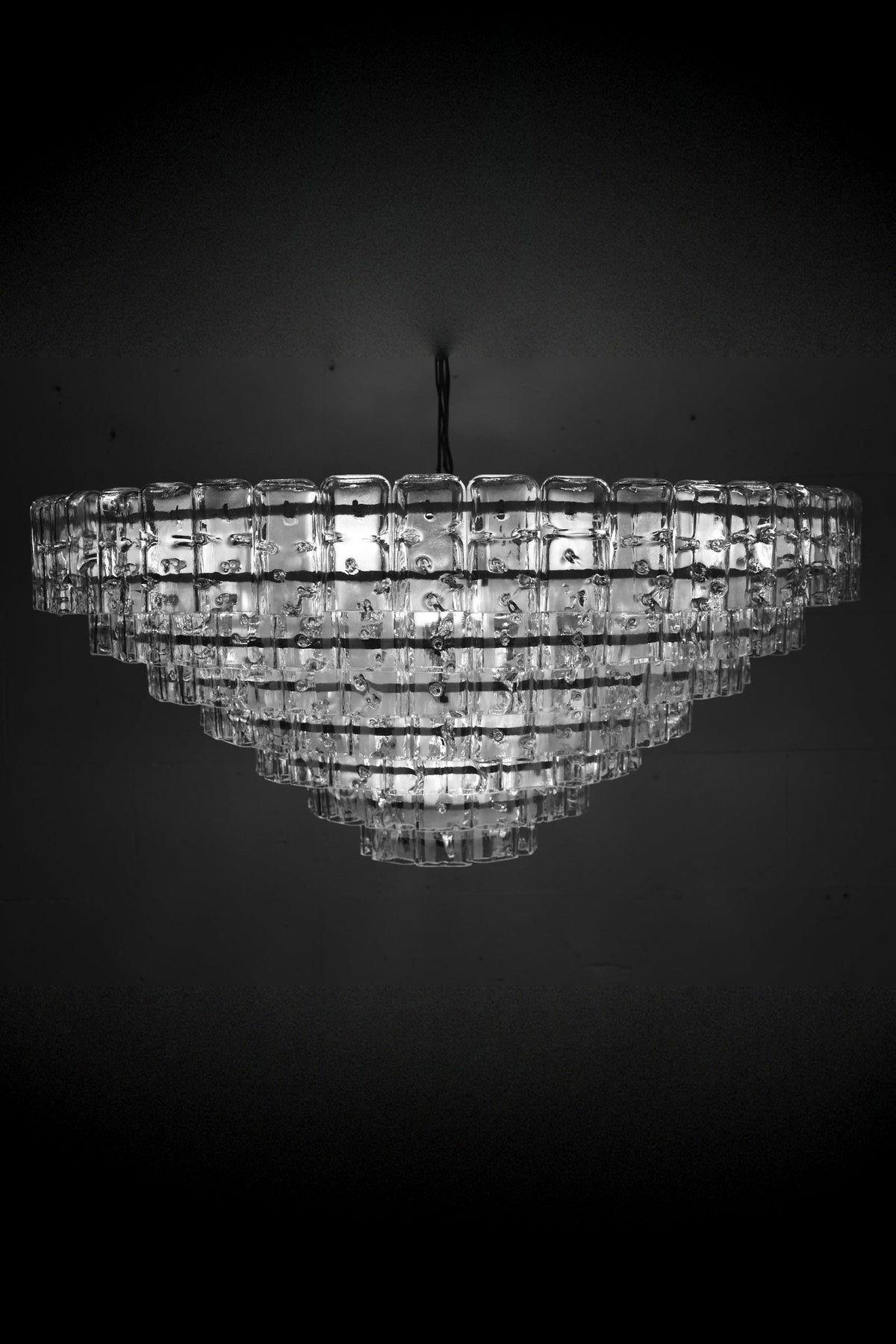 Monumental mid-century Doria Leuchten flush mount tiered ice glass Germany, 1960s