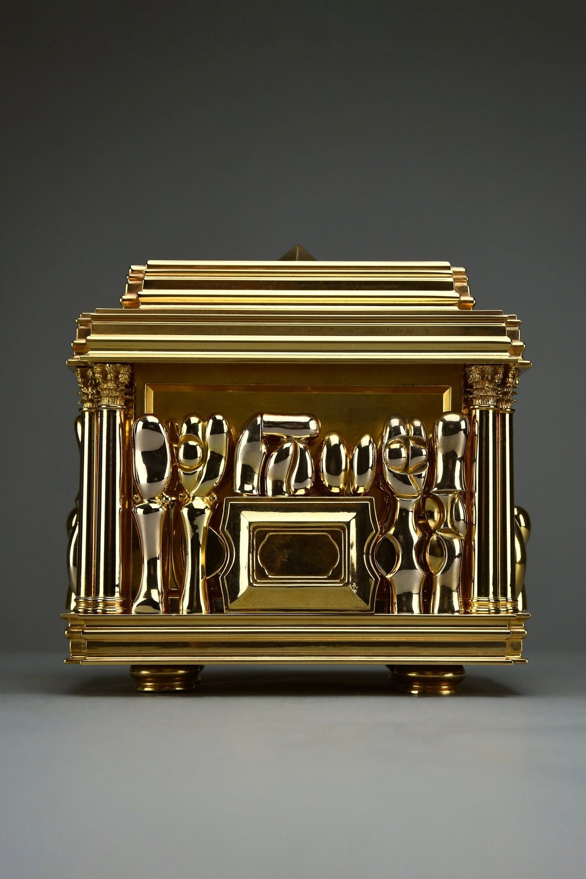 Miguel Berrocal “Il Cofanetto” (Opus 123) 1969–1975 complete 88-piece gold-plated Zamak dining set for two homage