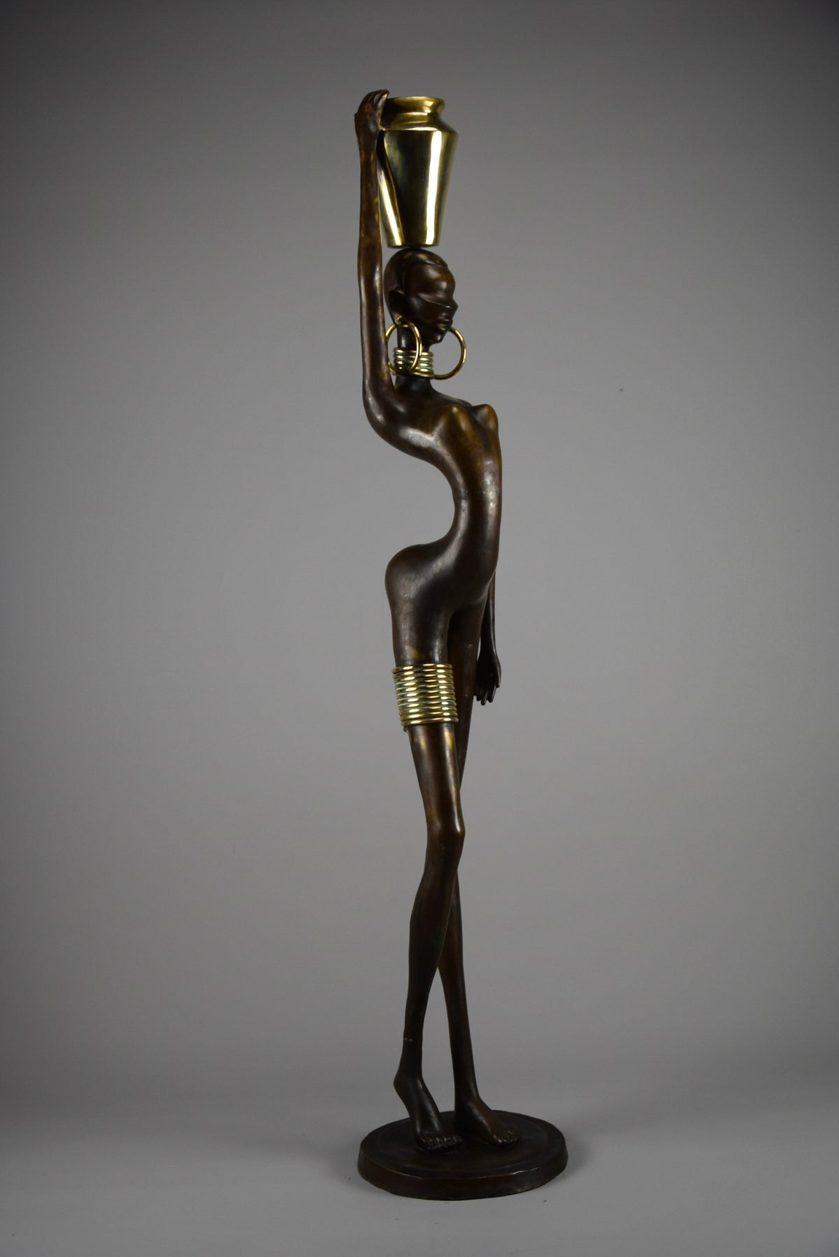 Exquisite brass and copper mid century modern African female sculpture - Art