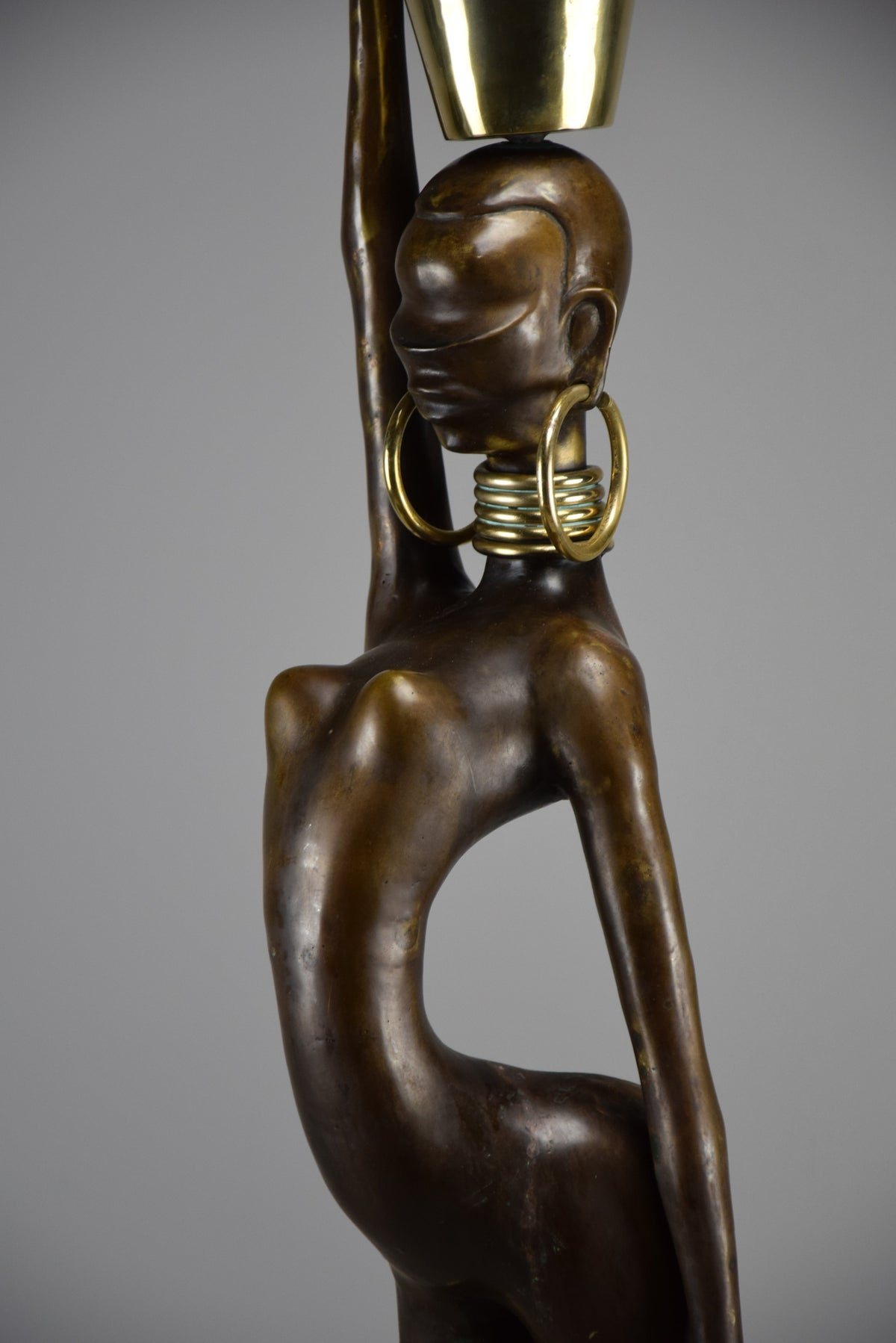 Exquisite brass and copper mid century modern African female sculpture - Art