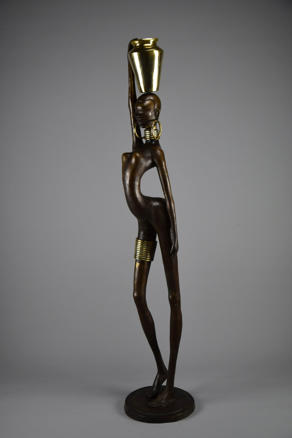 Exquisite brass and copper mid century modern African female sculpture - Art
