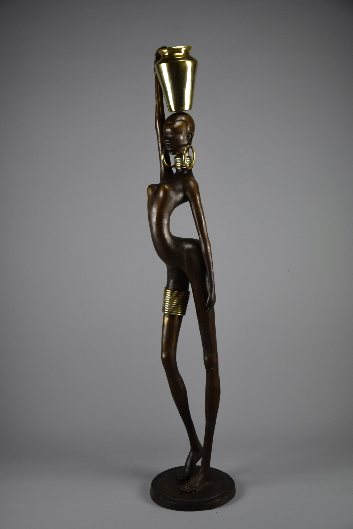 Exquisite brass and copper mid century modern African female sculpture - Art