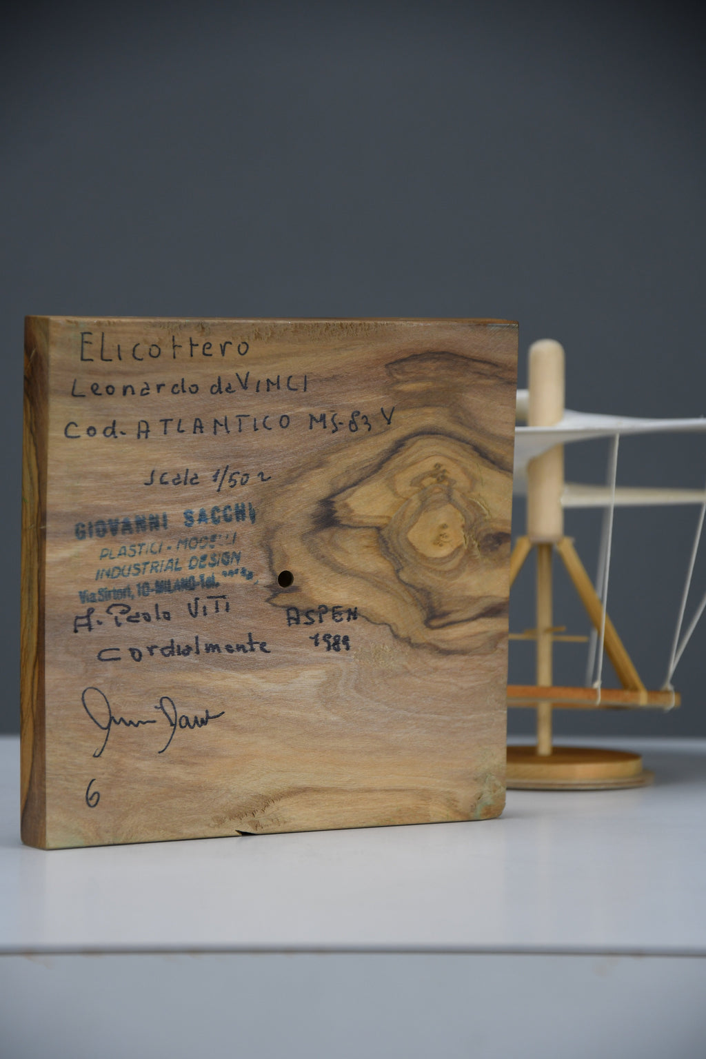 Extraordinary Leonardo da Vinci Helicopter Model, hand-crafted in 1989 by Italian master model-maker Giovanni Sacchi,