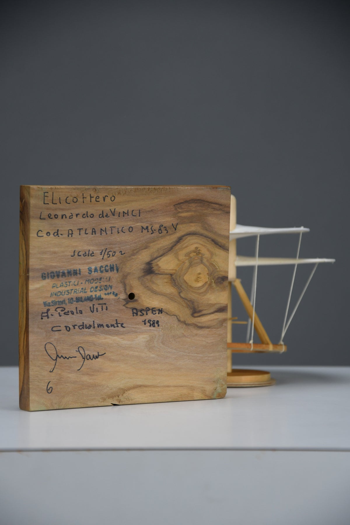 Extraordinary Leonardo da Vinci Helicopter Model, hand-crafted in 1989 by Italian master model-maker Giovanni Sacchi,