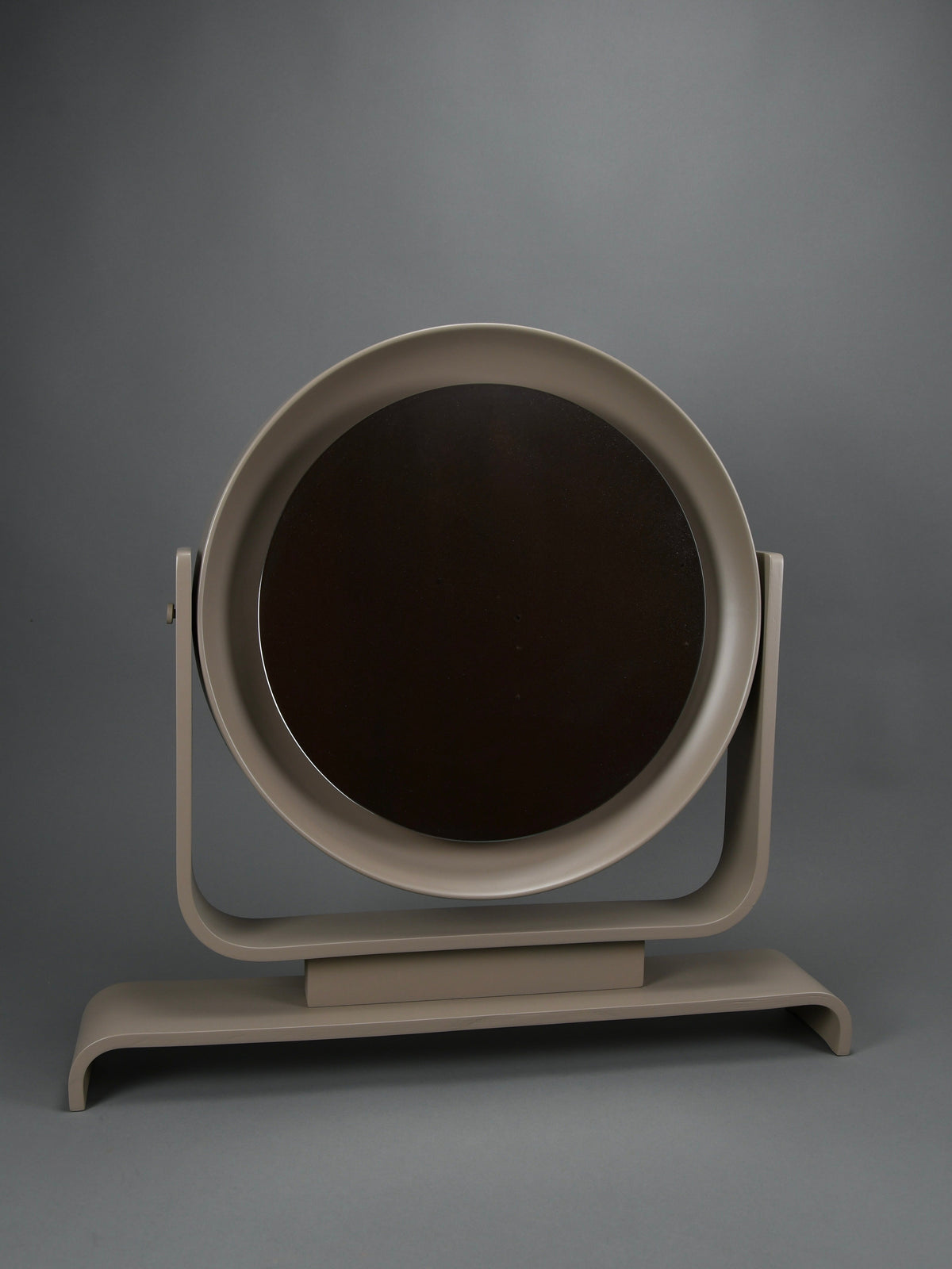 Italian postmodern vanity mirror in taupe lacquered wood tilting 1980s - Decor