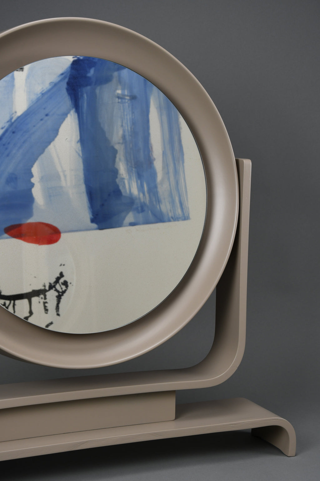 Italian postmodern vanity mirror in taupe lacquered wood tilting 1980s - Decor