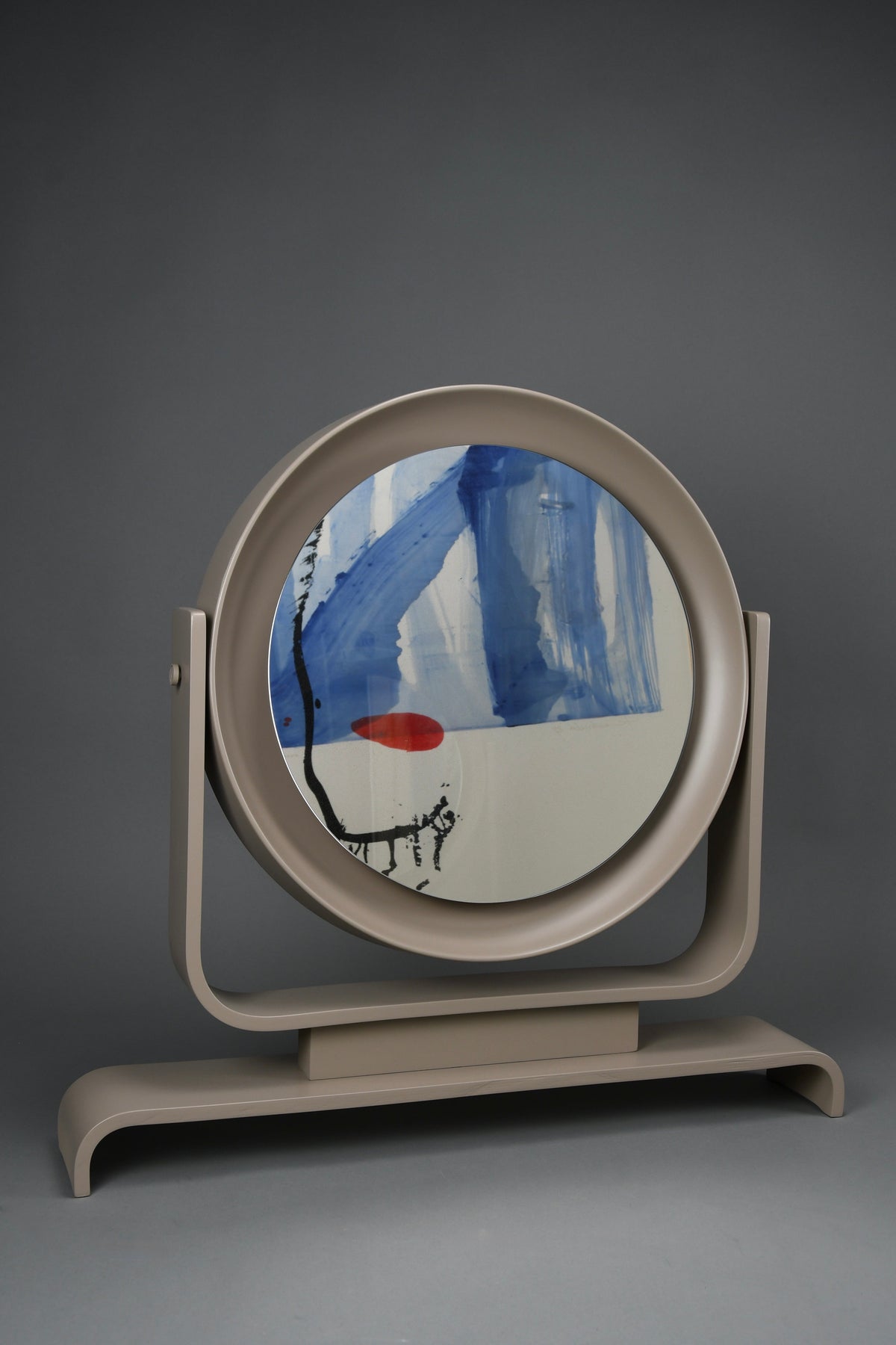 Italian postmodern vanity mirror in taupe lacquered wood tilting 1980s - Decor
