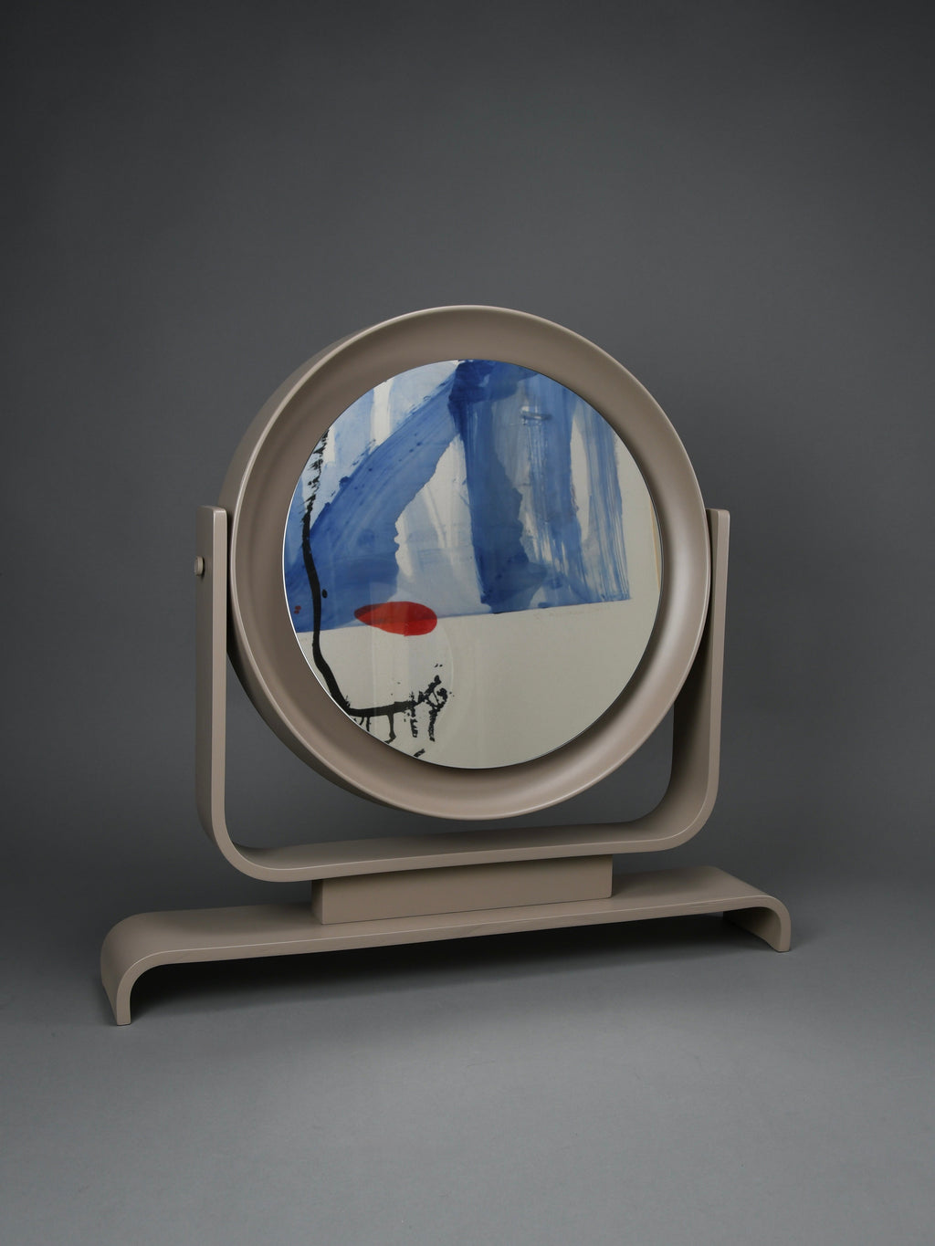 Italian postmodern vanity mirror in taupe lacquered wood tilting 1980s - Decor