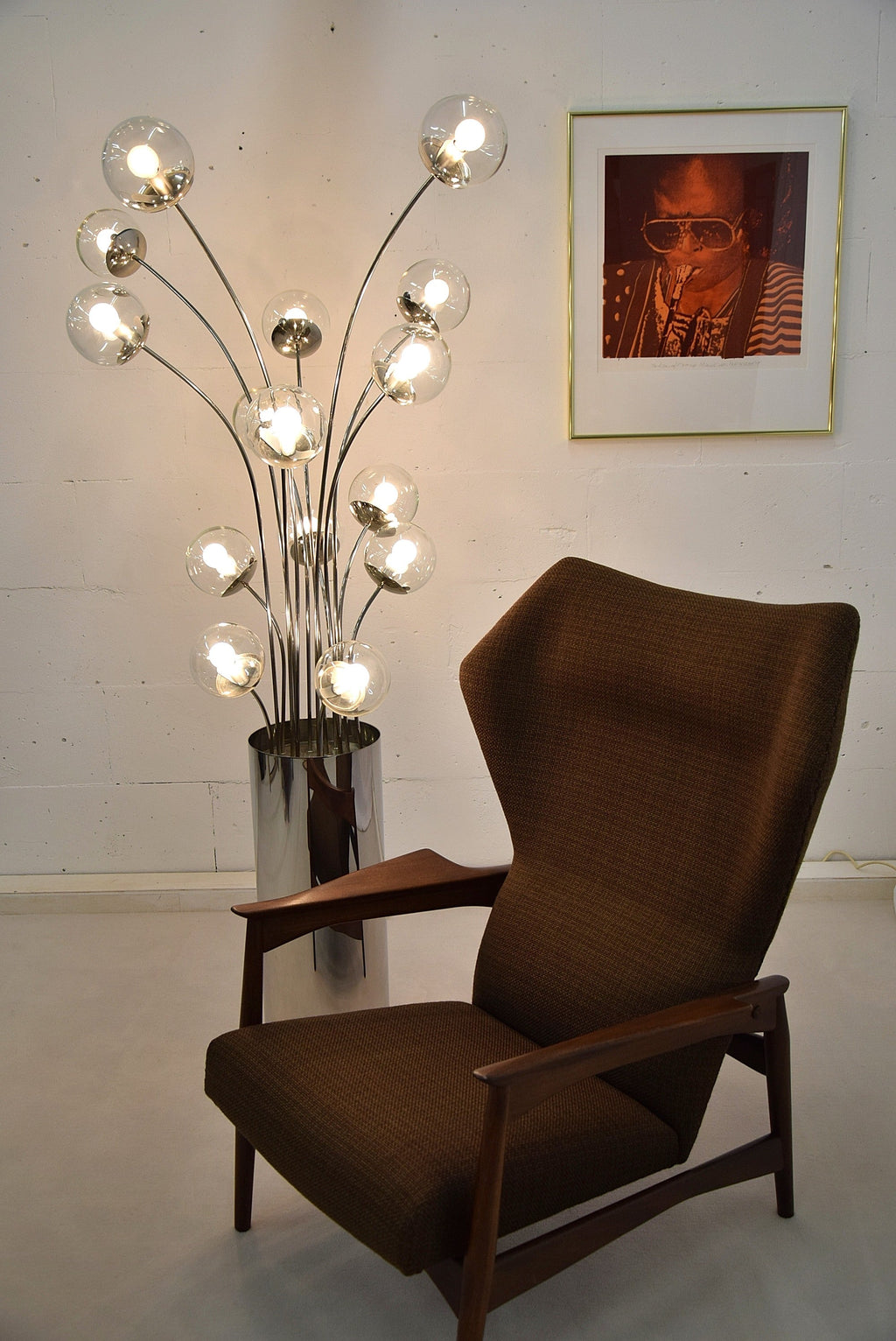 Mid century modern chrome Italian floor lamp - Lighting