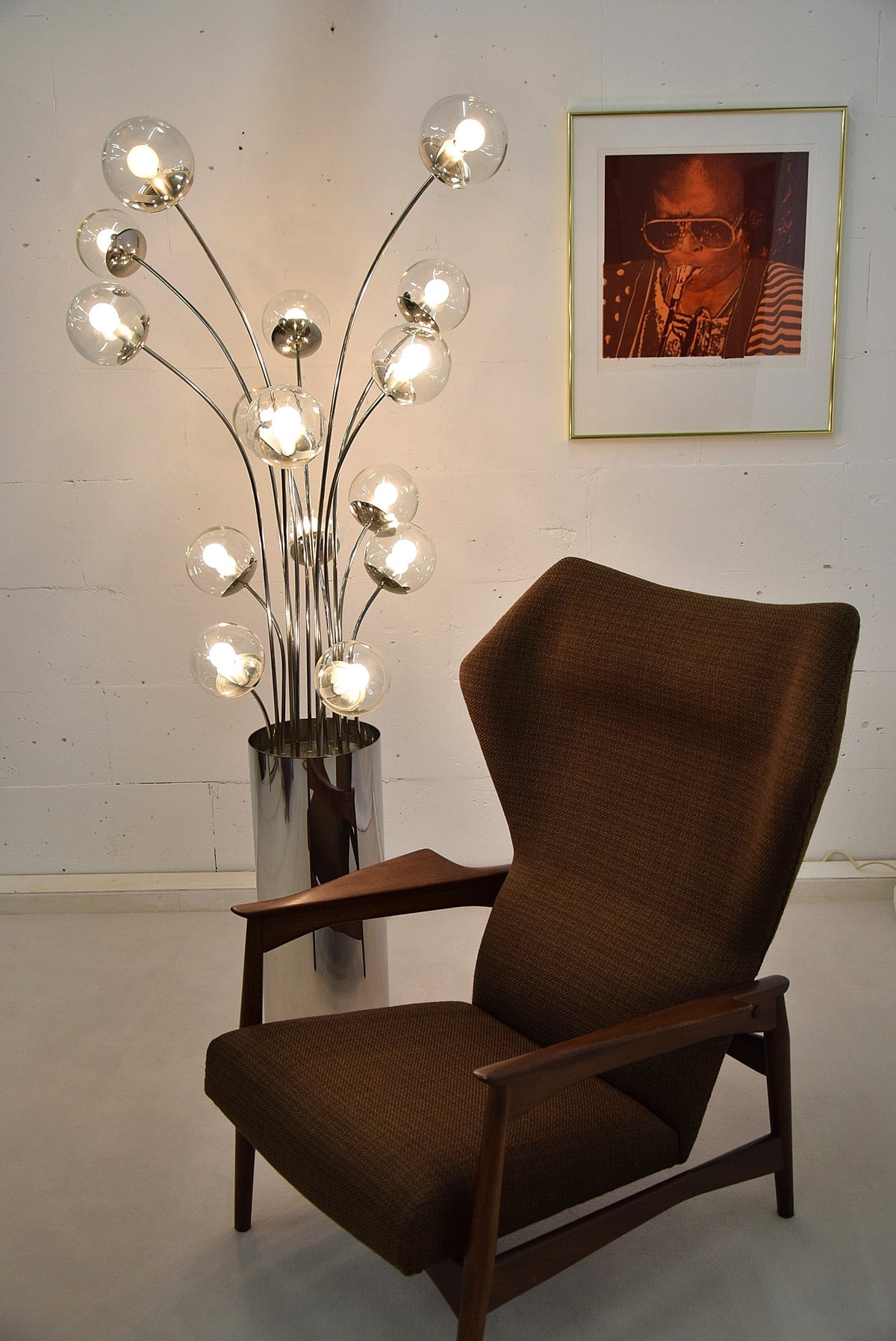 Mid century modern chrome Italian floor lamp - Lighting