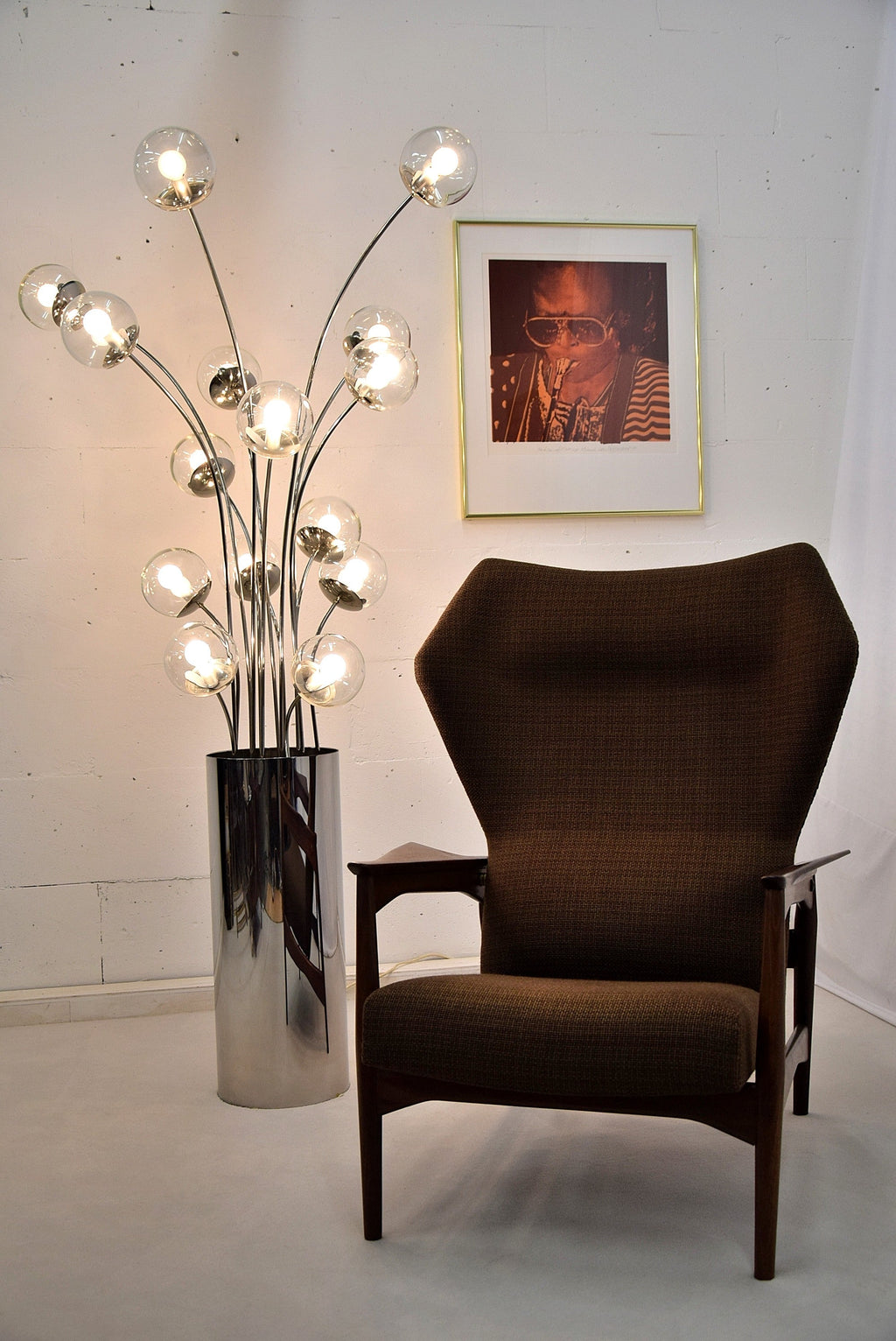 Mid century modern chrome Italian floor lamp - Lighting