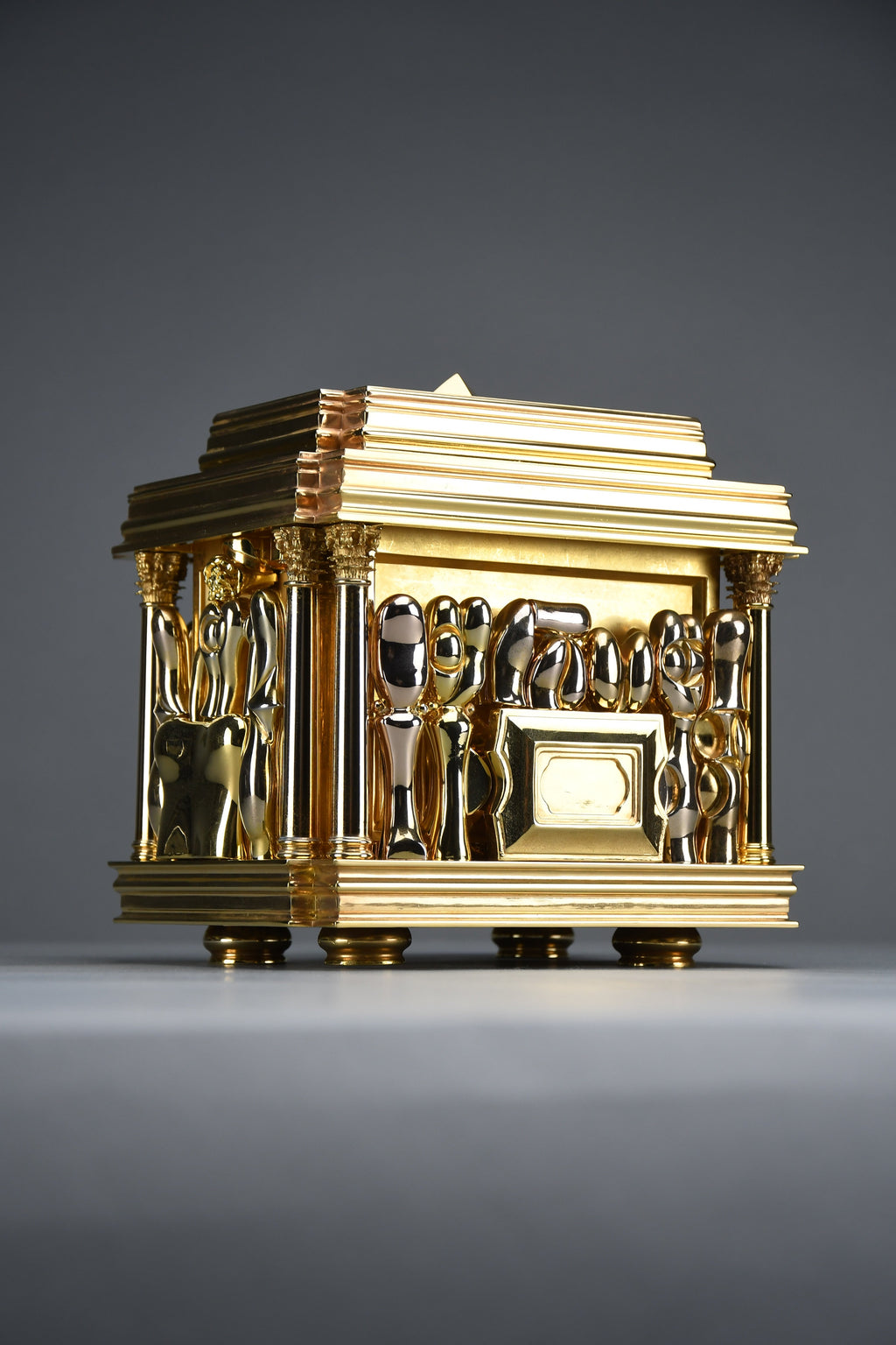Miguel Berrocal “Il Cofanetto” (Opus 123) 1969–1975 complete 88-piece gold-plated Zamak dining set for two homage