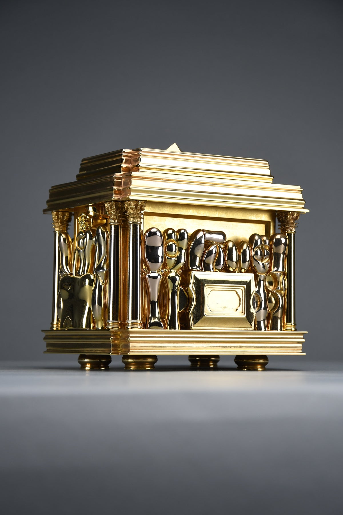 Miguel Berrocal “Il Cofanetto” (Opus 123) 1969–1975 complete 88-piece gold-plated Zamak dining set for two homage