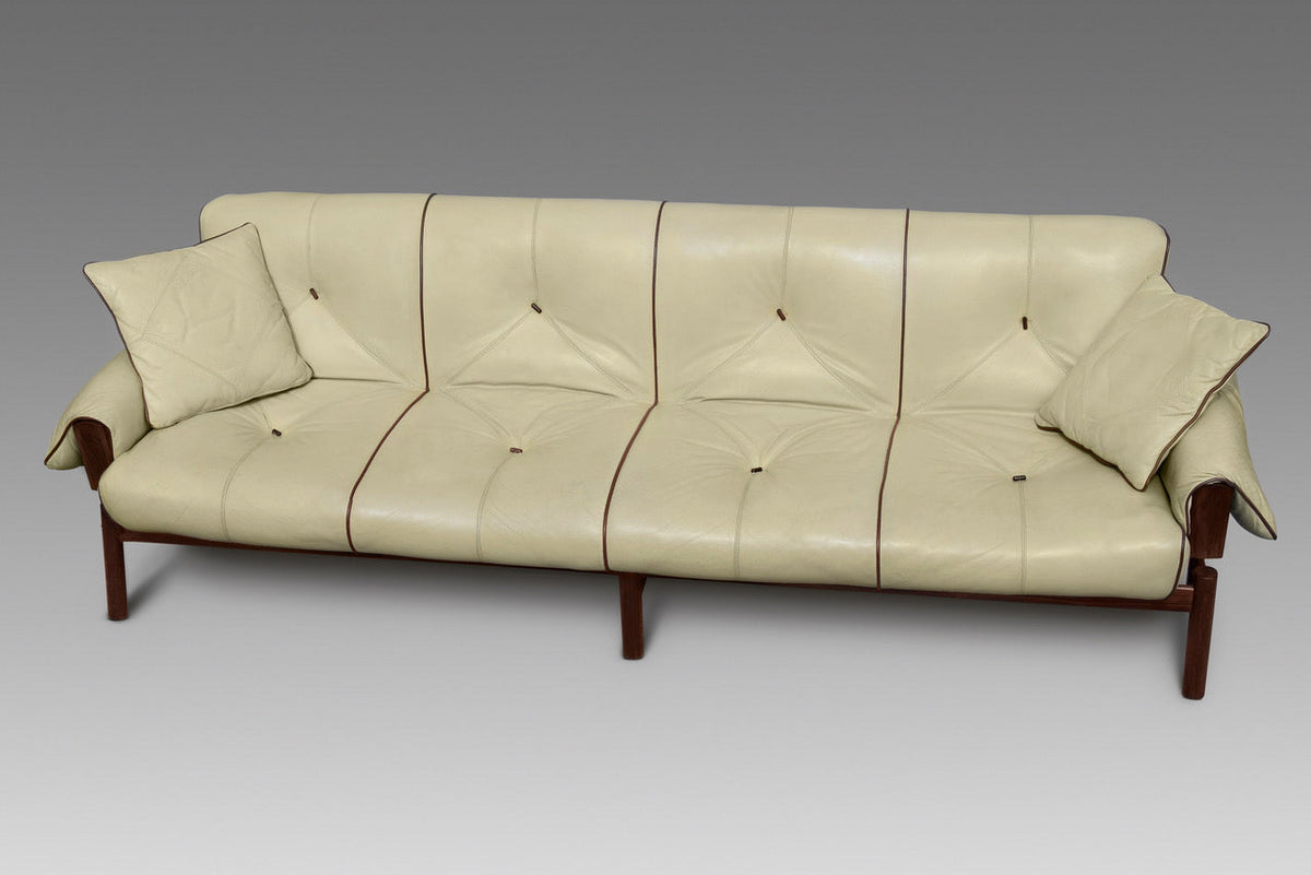 Percival Lafer ’MP-13’ Jatoba Wood and Leather Four-Seat Sofa Brazil C. 1967 - Sofas