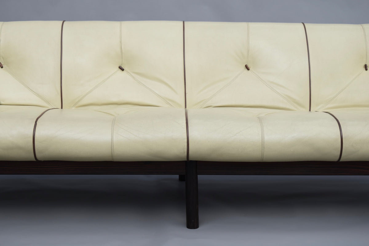 Percival Lafer ’MP-13’ Jatoba Wood and Leather Four-Seat Sofa Brazil C. 1967 - Sofas