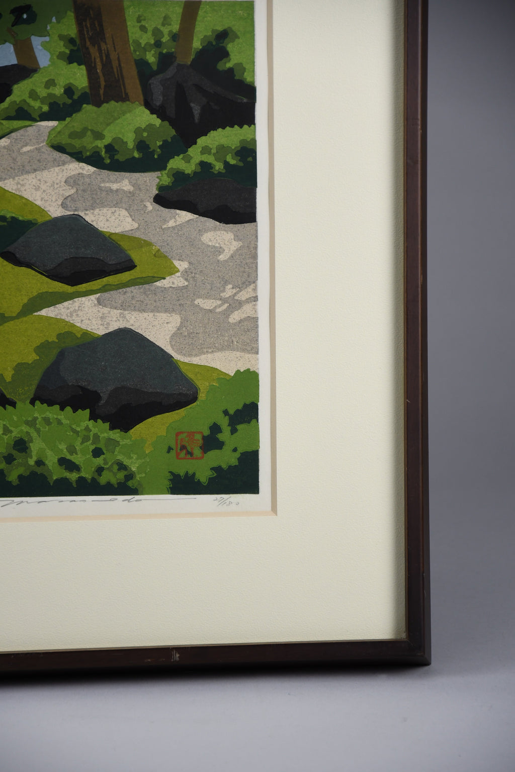 Shinkoin Temple 1992 Japanese woodblock print by Masao Ido limited edition 27/180 original frame - Art