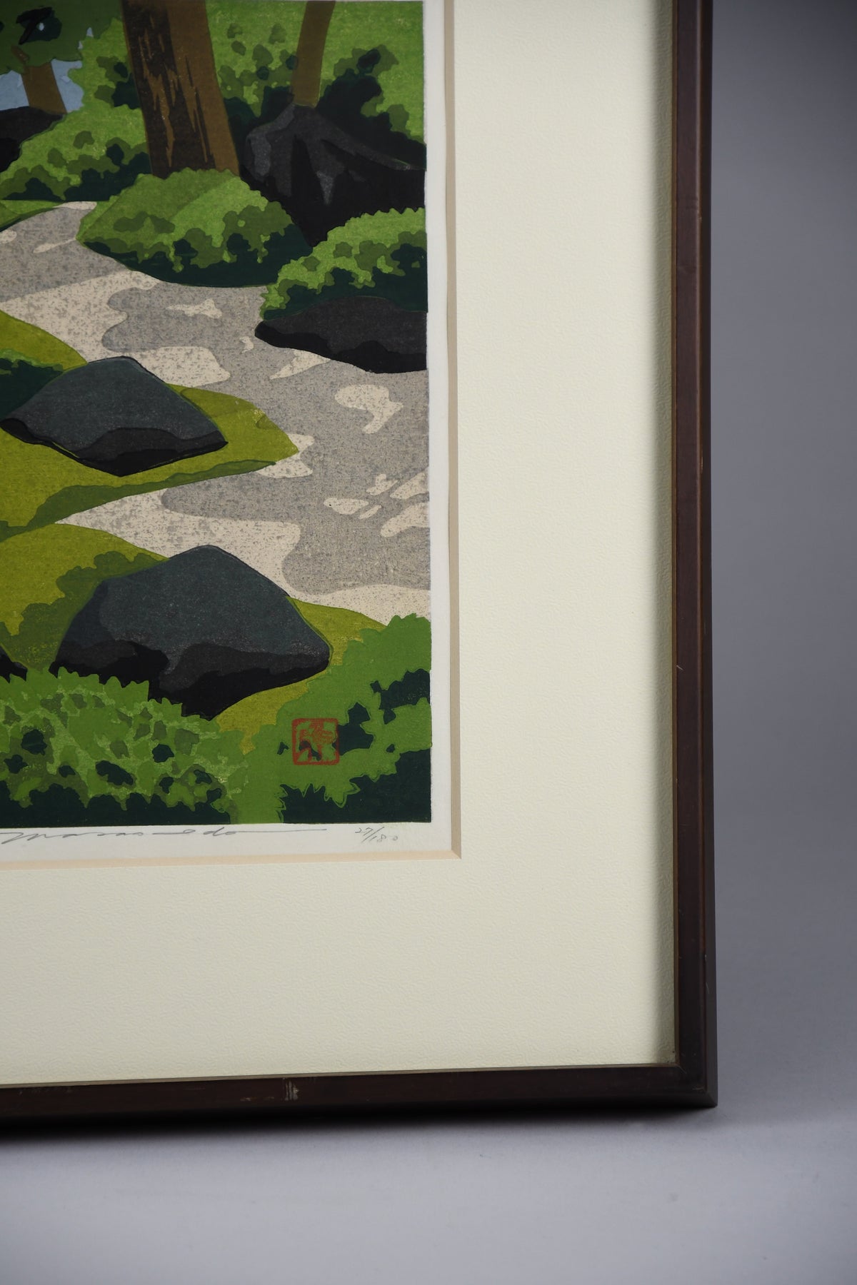 Shinkoin Temple 1992 Japanese woodblock print by Masao Ido limited edition 27/180 original frame - Art