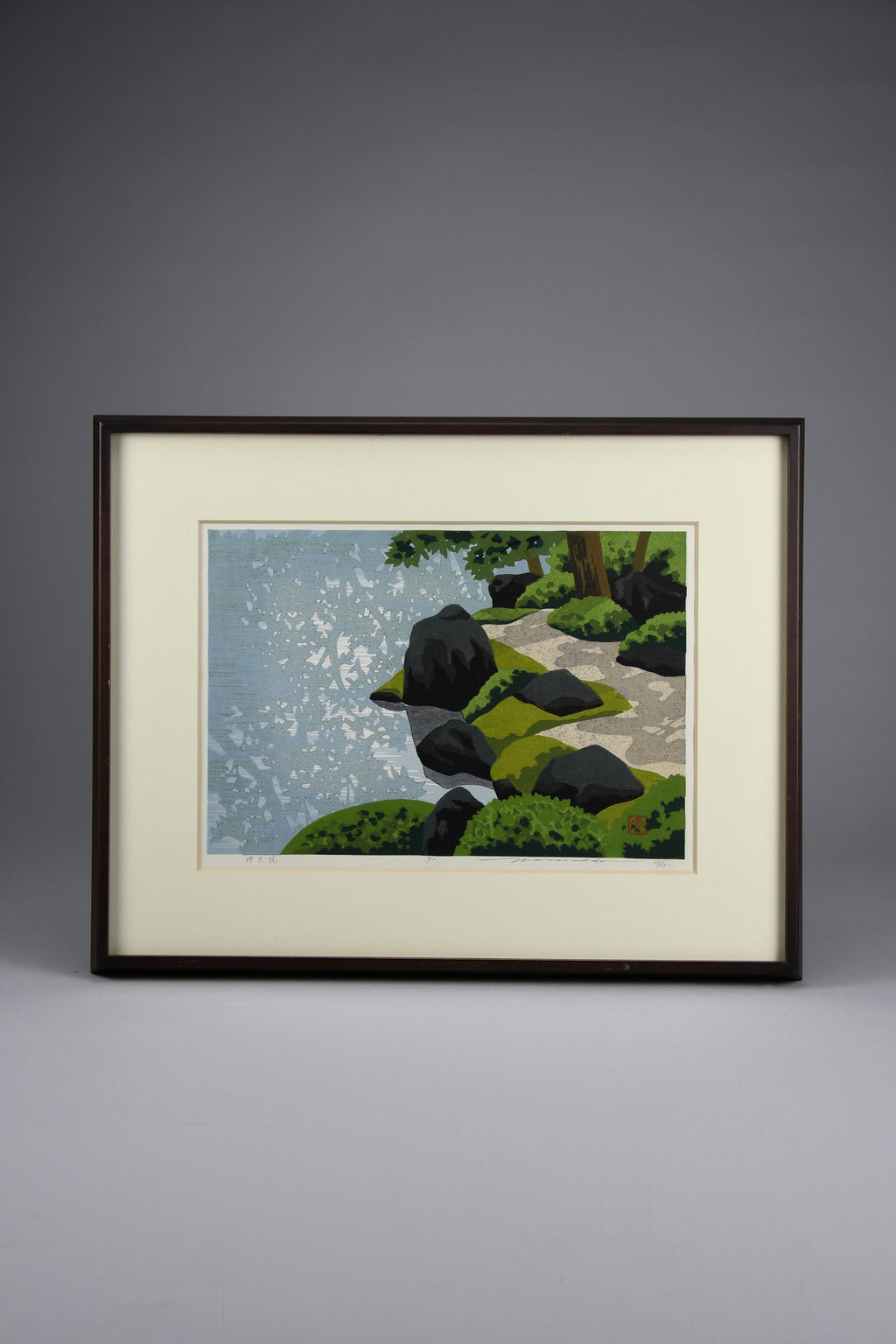 Shinkoin Temple 1992 Japanese woodblock print by Masao Ido limited edition 27/180 original frame - Art