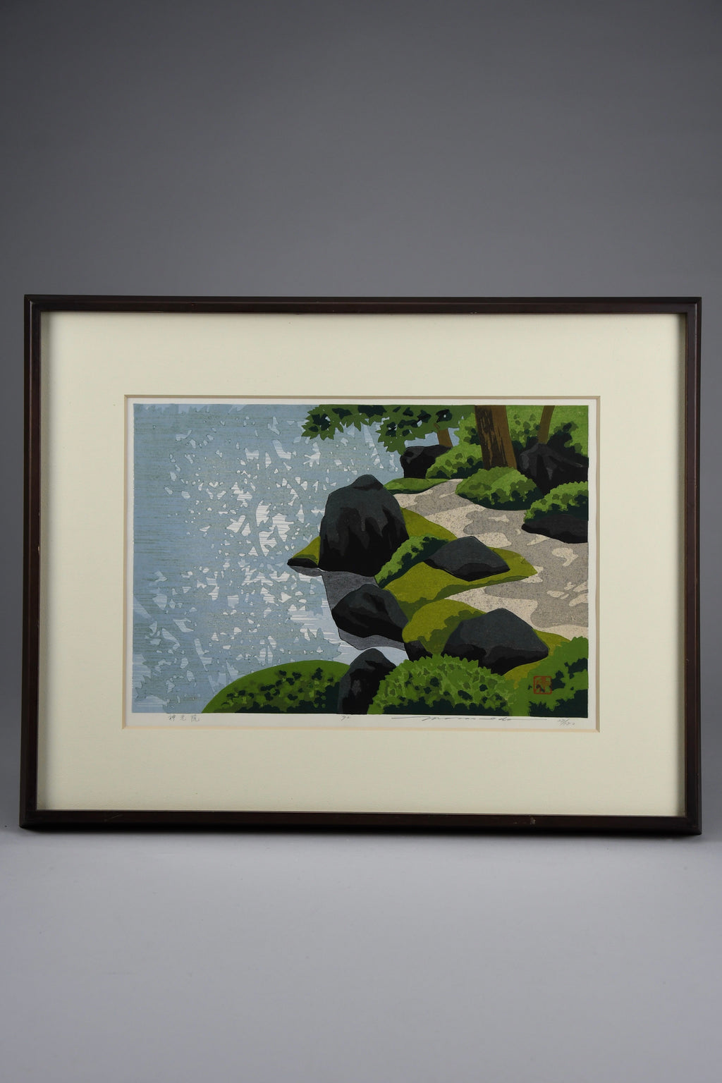 Shinkoin Temple 1992 Japanese woodblock print by Masao Ido limited edition 27/180 original frame - Art